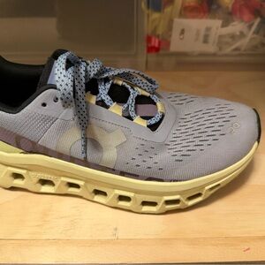 On Running Athletic Shoes in Light Gray and Soft Yellow